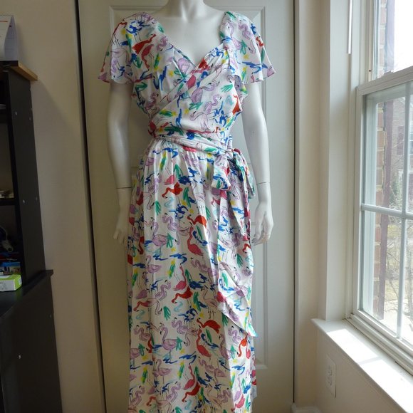 NWT Tanya Taylor Plus-Size Silk Flamingo print Teigan Midi Dress - Picture 9 of 12